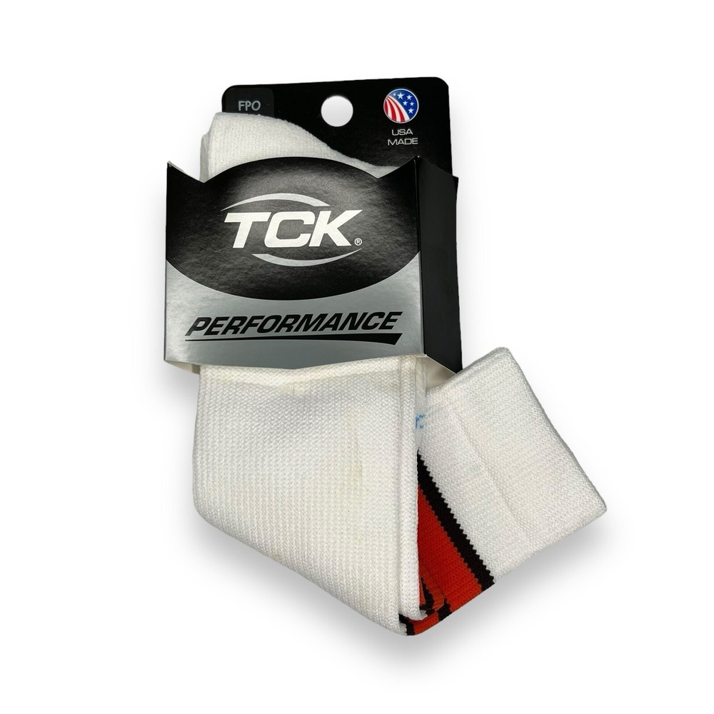 TCK Performance Athletic Socks White Red Black Striped USA Made Size Small